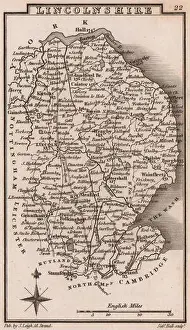 Lincolnshire Prints: Lincolnshire miniature county map by Samuel Leigh / Sidney Hall c1820 old