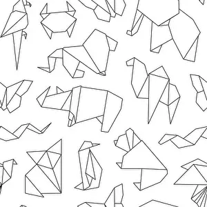 Camel Prints: Line animal seamless pattern. Origami style
