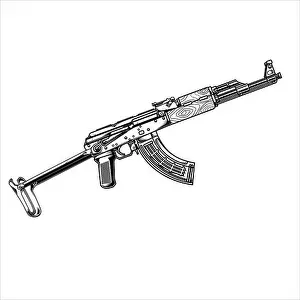 Design Drawing Prints: line art gun akm 74 tacticl