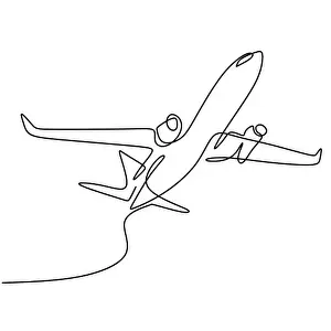 Single Line Prints: One line drawing a plane. The passenger plane flight in the sky isolated on white background