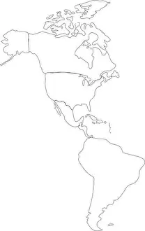 North South Prints: Line vector outline map of North and South America on white