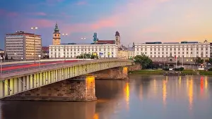 Linz Prints: Linz, Austria. Panoramic cityscape image of riverside Linz