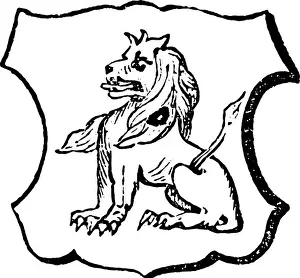 Vector Vectors Prints: Lion Sejant are French word for sitting, vintage line drawing or engraving illustration
