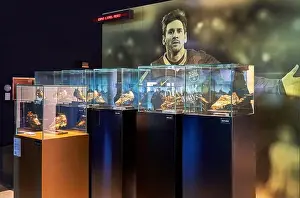 Liga Prints: Lionel Messi awards in FC Barcelona museum at Camp Nou