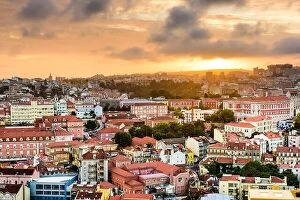Images Dated 11th October 2014: Lisbon, Portugal Baixa district skyline during sunset
