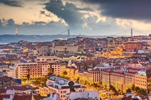 Images Dated 10th October 2014: Lisbon, Portugal City Skyline over the Baixa district at dusk