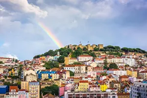 Lisbon, Portugal City Skyline towards Sao Jorge Castle in the daytime