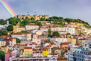 Lisbon, Portugal City Skyline towards Sao Jorge Castle in the daytime