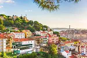 Lisbon, Portugal City Skyline with Sao Jorge Castle and the Tagus River