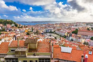 Lisbon, Portugal City Skyline with Sao Jorge Castle and the Tagus River