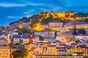 Lisbon, Portugal City Skyline with Sao Jorge Castle and Tagus River