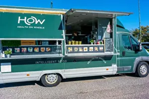 Lisbon, Portugal, Food Trucks on Street Intelligent Food Jardin do Ultramarr near Belem Historic Monument