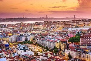 Images Dated 11th October 2014: Lisbon, Portugal skyline at night