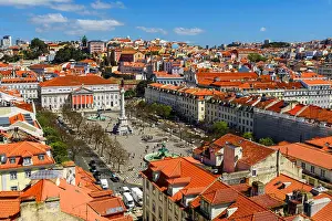Rossio Prints: Lisbon, Portugal skyline view over Rossio Square from elevador Santa de Justa. cityscape