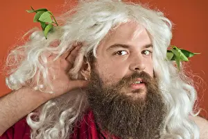 Wise Prints: Listening zeus god or jupiter against orange background