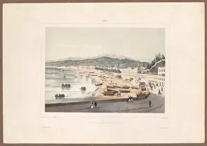 French Riviera Prints: A lithograph by Daniaud depicting a view of Nice from the Tour Clerissa side
