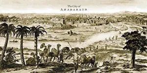 Philip Prints: Lithograph by Dutchman Philip Baldeus depicting Ahmedabad and Sabarmati river circa 1752
