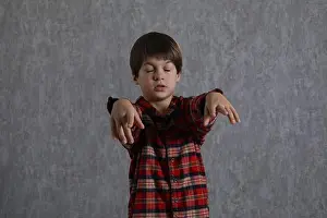 Pajamas Prints: Little boy suffering from sleepwalking at home