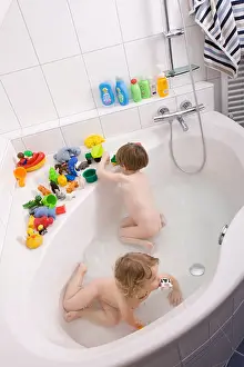 Infants Prints: little children playing in bath tub