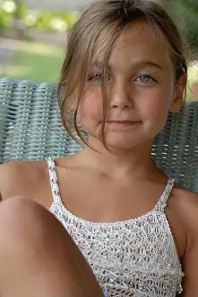 Little Girl Prints: Little girl blonde hair, blue eyes and white dress