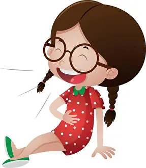 Pupil Prints: Little girl in red dress laughing illustration