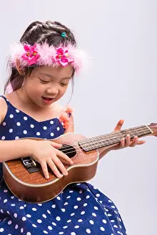 Talented Prints: Little girl with her ukulele, string music instrument