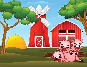 Cage Prints: Three little pigs are playing at the farm