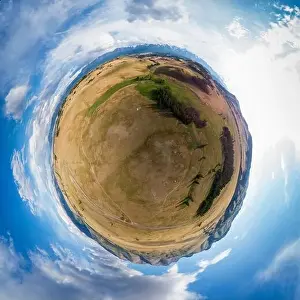Altay Prints: Little planet transformation of spherical panorama 360 degrees of beauty day in the mountains in Altay