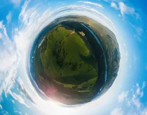 Altay Prints: Little planet transformation of spherical panorama 360 degrees of beauty day in the mountains in Altay