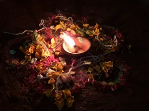 Rituals Prints: Little shrine with a deepak, a little candle made from ghee