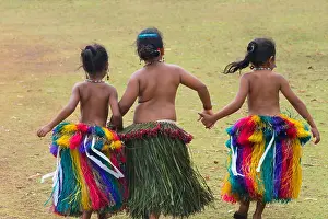 Holding Hands Prints: Little Yapese girls in traditional clothing at Yap Day Festival