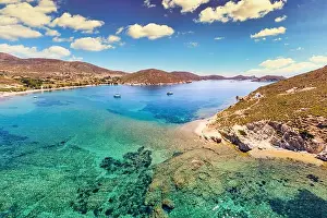 Summer Vacation Prints: Livadi Geranou Beach and the islet of Agios Georgios with the homonymous chapel in Patmos island