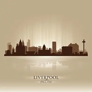 Scraper Prints: Liverpool England skyline city silhouette
