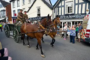 Recreate Prints: Living history reenactors World War One soldiers with horse and cart at Hay-on-Wye Powys Wales UK