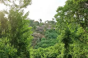 Balinese Prints: living houses in green surrounding at Campuhan Ridge Walk near Ubud, Bali in Indonesia
