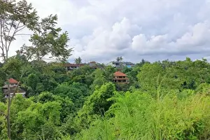 Balinese Prints: living houses in green surrounding at Campuhan Ridge Walk near Ubud, Bali in Indonesia