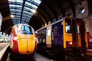 LNER Azuma express intercity train in York station at the platform