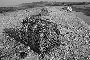 Isle Of Wight Prints: Lobster Pots, Black and White Landscape