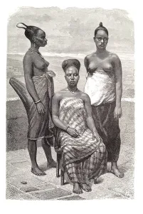 Published Prints: Local women Ghana bare breast Africa African stand pose formal seated chair west skirt dress local benin bight coast