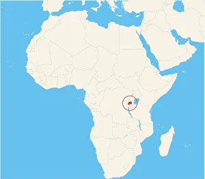 Rwanda Prints: Locator map showing the location of the country Rwanda in Africa