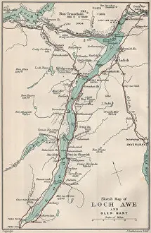 Highlands Prints: LOCH AWE & GLEN NANT. Ben Cruachan Taynuilt Kilchrenan Inveraray, 1908 old map