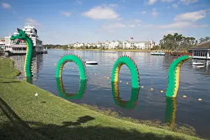 Lego Prints: Loch Ness Monster, made of Lego components, Downtown Disney, Orlando, Florida, USA