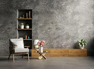 Pillows Prints: Loft style house with armchair and accessories in the room.3d rendering