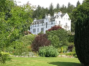 Moray Prints: Logie House, a white harled family home in the Scots Baronial style