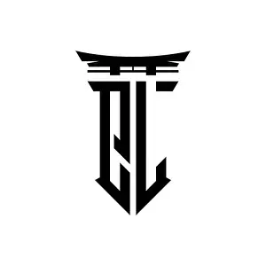 Torii Prints: Logo initial monogram with geometric modern Torii Gate Japanese style design in isolated background