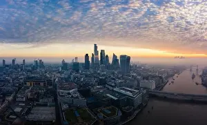 Tower Bridge Prints: London city skyline, morning sunrise aerial panoramic view, United Kingdom