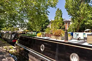 Houseboat Prints: LONDON ENGLAND LITTLE VENICE GRAND UNION CANAL AND REGENT'S CANAL ROOF TOP GARDEN ON A MOORED NARROWBOAT