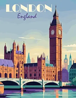 Big Ben Prints: London, England Travel Poster with Big Ben vector