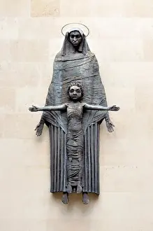 Madonna And Child Prints: London, England, UK. Madonna and Child sculpture (Jacob Epstein; 1952) in Dean's Mews