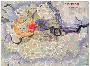 Social Prints: LONDON: Social & Functional Analysis, 1943 vintage map